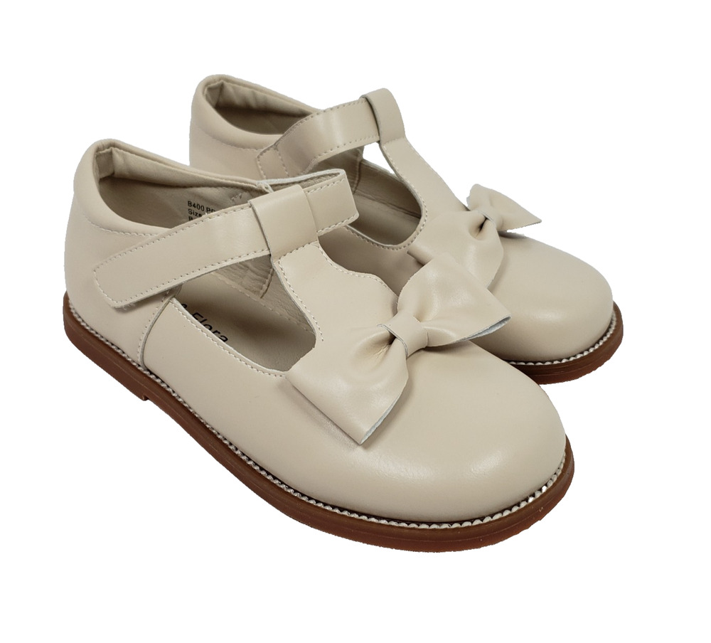 Felix & Flora Girls Size 12 Beige Dress T Strap Bow Mary Jane Shoes